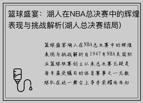 篮球盛宴：湖人在NBA总决赛中的辉煌表现与挑战解析(湖人总决赛结局)