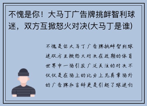 不愧是你！大马丁广告牌挑衅智利球迷，双方互掀怒火对决(大马丁是谁)