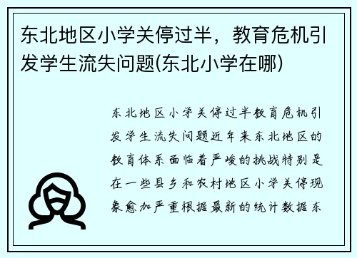 东北地区小学关停过半，教育危机引发学生流失问题(东北小学在哪)