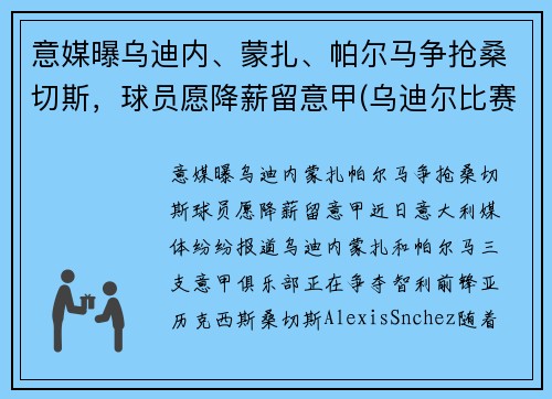 意媒曝乌迪内、蒙扎、帕尔马争抢桑切斯，球员愿降薪留意甲(乌迪尔比赛视频)